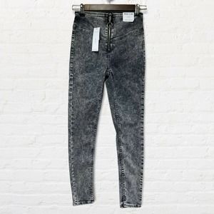 Top Shop Black Super Hi Waisted Skinny Leg Joni Denim Blue Jeans Womens Size 4